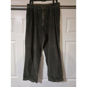Club Room Men's Cuffed Pleated Green Wide Wale Corduroy Cotton Pants Size 34x30